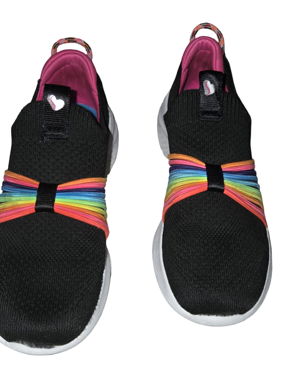 Skechers Kids Black Slip-On Sneakers with Rainbow Elastic Straps